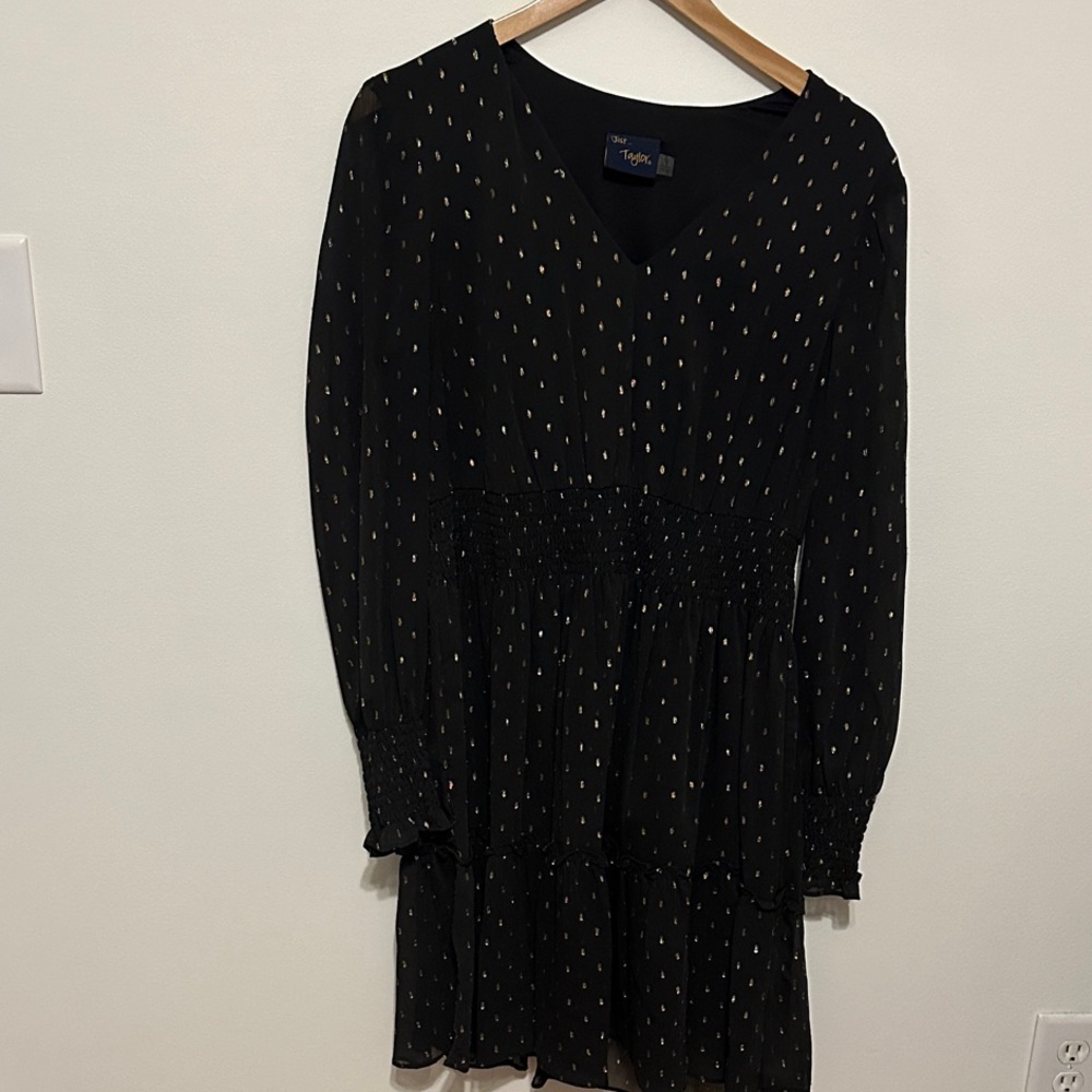 Just...Taylor Black Long Sleeve Dress with Gold Accents